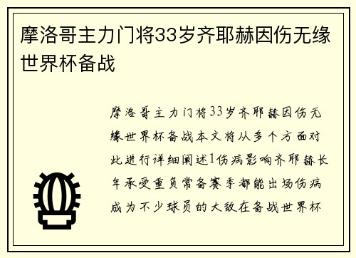 摩洛哥主力门将33岁齐耶赫因伤无缘世界杯备战